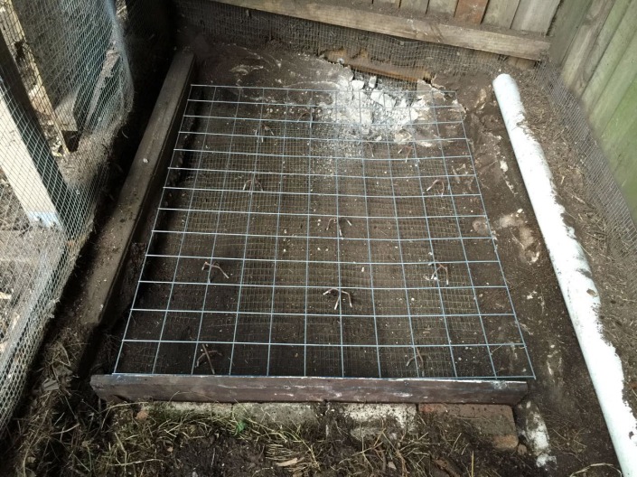 Wire mesh in place as reinforcing for the concrete slab.