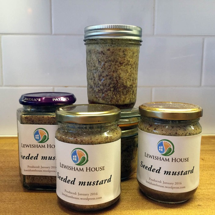 Five jars of home-made seeded mustard