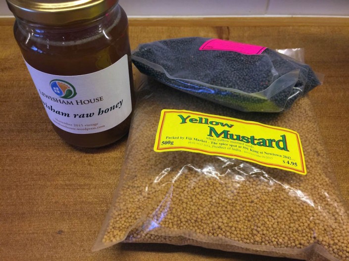 Mustard seeds and honey plus vinegar  = seeded mustard
