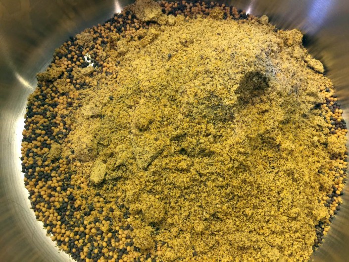 Ground mustard seeds, plus the seeds that are left whole for texture